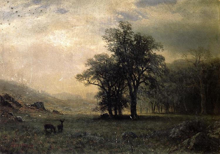 Albert Bierstadt Oil Painting Deer in a Landscape